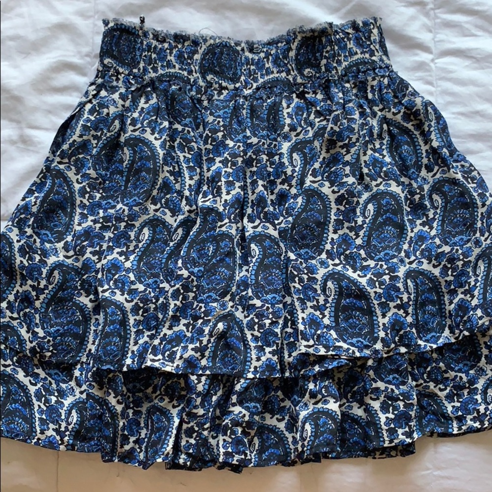 Derek Lam 10 Crosby Tiered Silk Paisley Mini Skirt ruffled blue print size 0